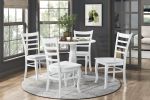 White Finish 5pc Dining Set Round Table and 4 Chairs Set Wooden Ladder-Back Casual Farmhouse Style Kitchen Dining Room Furniture