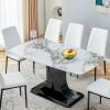 Faux Marble Dining Table Set with Convertible Base, Luxury Rectangular Kitchen Table for 6-8, Modern White Faux Marble Dining Room Table with MDF Base