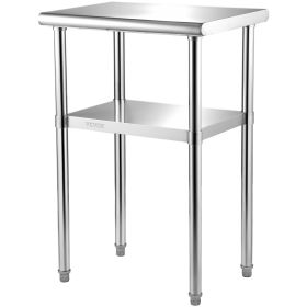 VEVOR Stainless Steel Prep Table, 24 x 18 x 36 Inch, 600lbs Load Capacity Heavy Duty Metal Worktable with Adjustable Undershelf & Feet, Commercial Wor