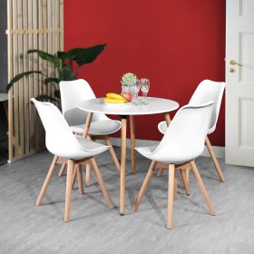 Round Dining Table with Beech Wood Legs, Modern Wooden Kitchen Table for Dining Room Kitchen (White)