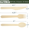 LotFancy 200 Count Disposable Wooden Cutlery Set, Biodegradable Utensils, 100 Forks, 50 Spoons, 50 Knives