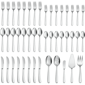 Vesteel 45 Piece Modern Silverware Set with Serving Utensils, Stainless Steel Flatware Cutlery Set for 8, Eating Utensils Tableware Include Forks Kniv