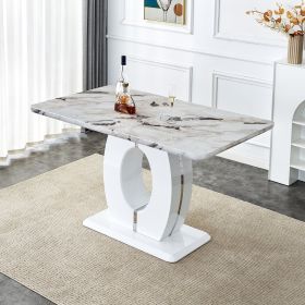 Modern minimalist white marble patterned dining table, bar table. A rectangular office desk. Game table. Table. Used in restaurants, living rooms, ter