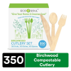 ECO SOUL 100% Compostable Cutlery 350 Count Disposable Wooden Cutlery Set I 100% Natural, Sturdy, Eco-Friendly, Utensils Set I Biodegradable (150 Fork