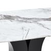 Faux Marble Dining Table Set with Convertible Base, Luxury Rectangular Kitchen Table for 6-8, Modern White Faux Marble Dining Room Table with MDF Base