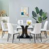 Faux Marble Dining Table Set with Convertible Base, Luxury Rectangular Kitchen Table for 6-8, Modern White Faux Marble Dining Room Table with MDF Base