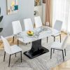 Faux Marble Dining Table Set with Convertible Base, Luxury Rectangular Kitchen Table for 6-8, Modern White Faux Marble Dining Room Table with MDF Base