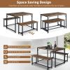 3 Piece Kitchen Table Set with 2 Benches;  Wood Dining Table Set for 4-Person Space-Saving Dinette for Kitchen;  Rustic Brown