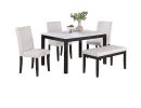 Classic Stylish 5pc Dining Set Kitchen Dinette Faux Marble Top Table Bench and 3x Chairs White Faux Leather Cushions Seats Dining Room