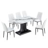 Faux Marble Dining Table Set with Convertible Base, Luxury Rectangular Kitchen Table for 6-8, Modern White Faux Marble Dining Room Table with MDF Base