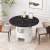 42.12"Modern Round Dining Table with Printed Black Marble Table Top for Dining Room, Kitchen, Living Room,Black+White