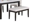 Classic Stylish 5pc Dining Set Kitchen Dinette Faux Marble Top Table Bench and 3x Chairs White Faux Leather Cushions Seats Dining Room