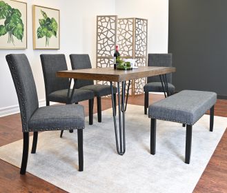 Amisos 6-Piece Dining Set, Hairpin Dining Table with 4 Chairs and Upholstery Bench, 3 Color Options (Color: as Pic)