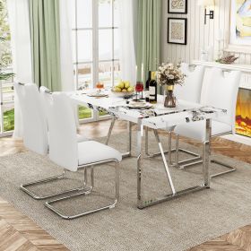 5-Piece Dining Table Chairs Set, Rectangular Dining Room Table Set for 4, Modern Dining Table with 4 PU Leather Chairs for Kitchen Dining Room, White (Material: Steel, Color: White)