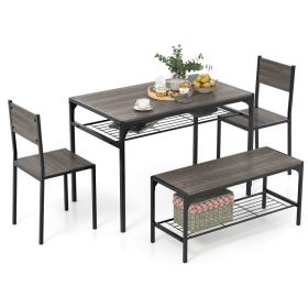 Industrial Style Rectangular Kitchen Table with Bench and Chairs (Color: GRAY)